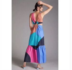 Anthropologie Geisha Designs Flounced Cut-Out Colorblocked Maxi Dress 00